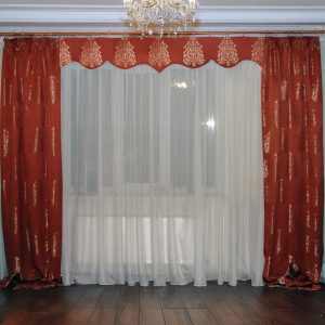 Жорсткий ламбрекен Lumelle Damask зі шторами на карниз 250см теракотовий (140_2ж)