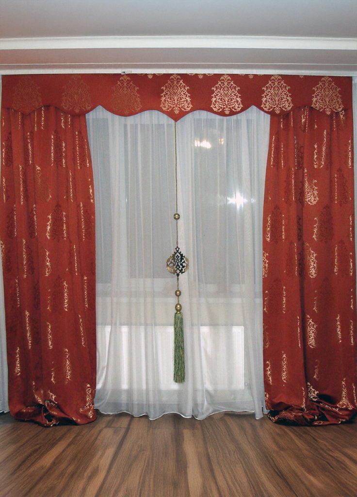 Жорсткий ламбрекен Lumelle Damask зі шторами на карниз 250см теракотовий (140_2ж)