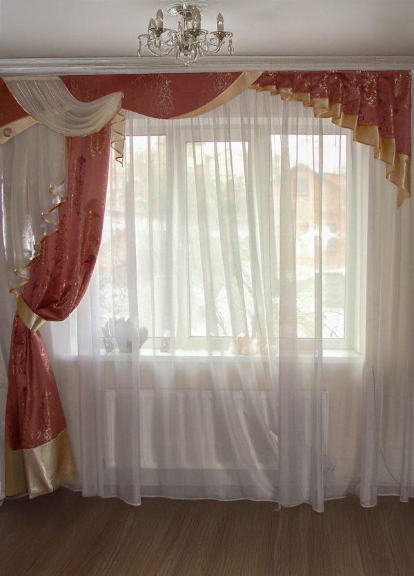 Жорсткий ламбрекен зі шторою Lumelle Damask  250см Рожевий (140_6ж)