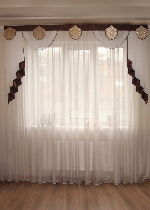 Жорсткий ламбрекен Lumele Damask 250см шоколадний з бежевим (141_5ж)