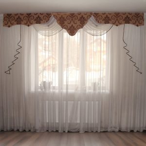 Жорсткий ламбрекен Lumelle Damask 3м бежевий з коричневим (142_8ж)