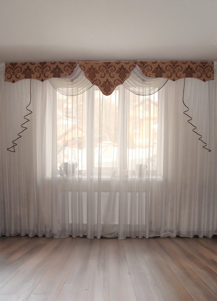 Жорсткий ламбрекен Lumelle Damask 3м бежевий з коричневим (142_8ж)