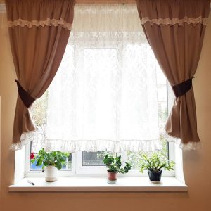 Комплект штор і тюль до підвіконня Lumelle Ажур карниз 200см бежевий (70_3к)