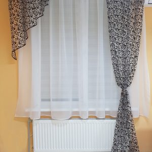Комплект тюль до підвіконня і штора Lumelle Вензель карниз 200см білий з коричневим (71_1к)