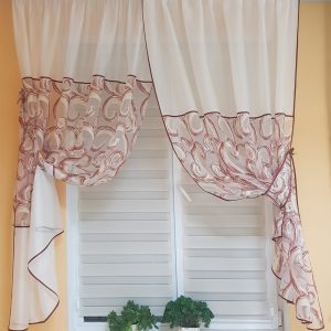 Комплект гардин до підвіконня Lumelle Завитки, 2 частини, молочно-теракотовий (73_2к)