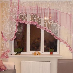 Комплект тюль до підвіконня Lumelle Завитки карниз 250см рожевий (76к)