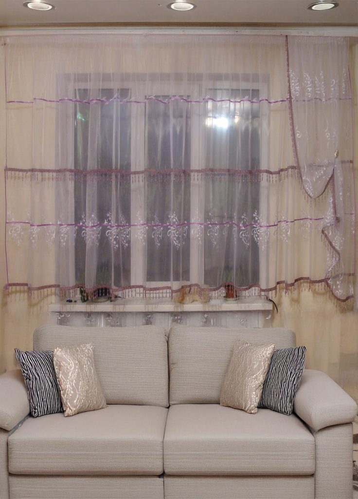 Комплект тюль зі шторкою до підвіконня Lumelle Damask карниз 300см білий з фіолетовим (90_1к)