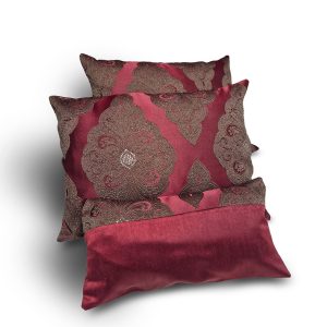 Комплект декоративних подушок Lumelle Damask 47х35см 2шт, 37х20см 1шт бордовий з коричневим (п_0852)