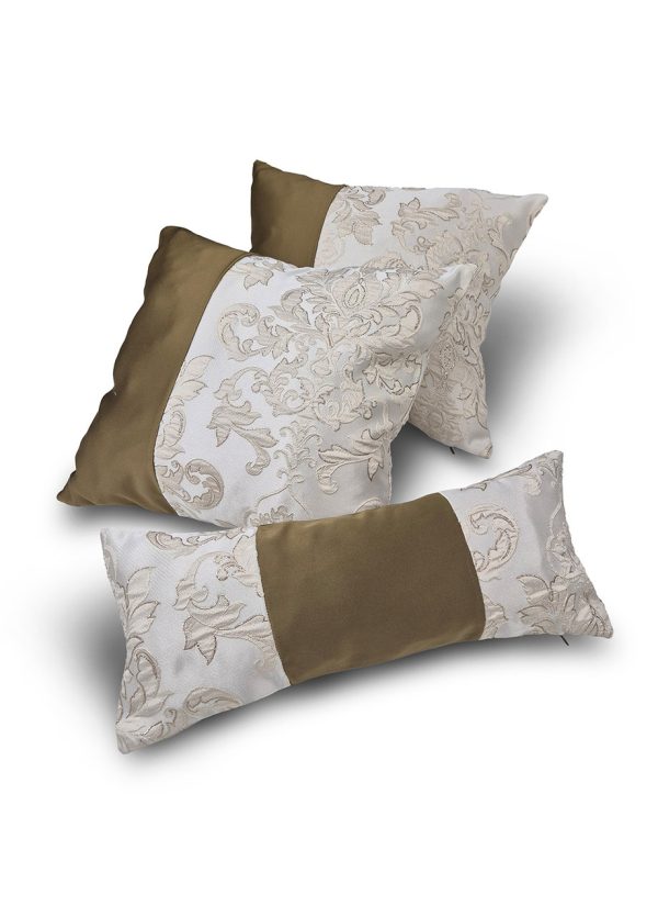 Комплект декоративних подушок Lumelle Damask  45х40см 2шт, 47х19см 1шт  коричнево-гірчичний з молочним (п_0873)