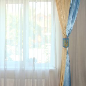 Комплект штор і ламбрекен в дитячу кімнату  Lumelle Букви карниз 300см жовтий з блакитним (10ш)