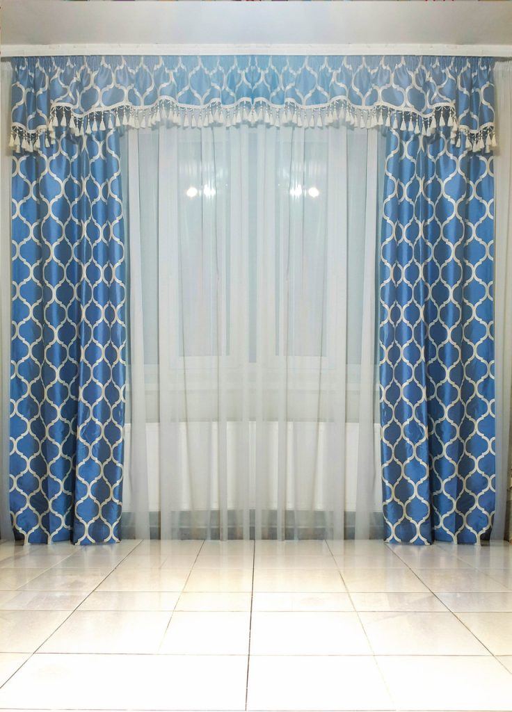 Комплект штор c ламбрекеном Lumelle Modern карниз 300см Блакитний з пісочним (11_1_1ш)