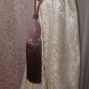 Комплект молочних штор і тюль Lumelle Завитки бузковий з молочним  (20ш)