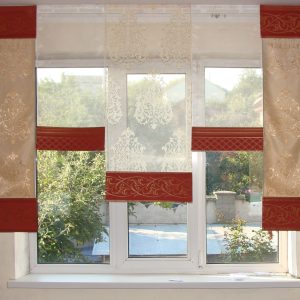 Комплект панельних фіранок Lumelle Damask 7шт карниз 250см теракотовий із золотистим (24_7п)
