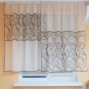 Комплект тюль до підвіконня Lumelle Завитки з двох половинок карниз 200см кремовий з теракотовим (72_1к)