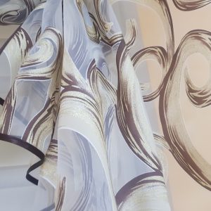 Комплект тюль до підвіконня Lumelle Завитки з двох половинок карниз 200см кремовий з теракотовим (72_1к)